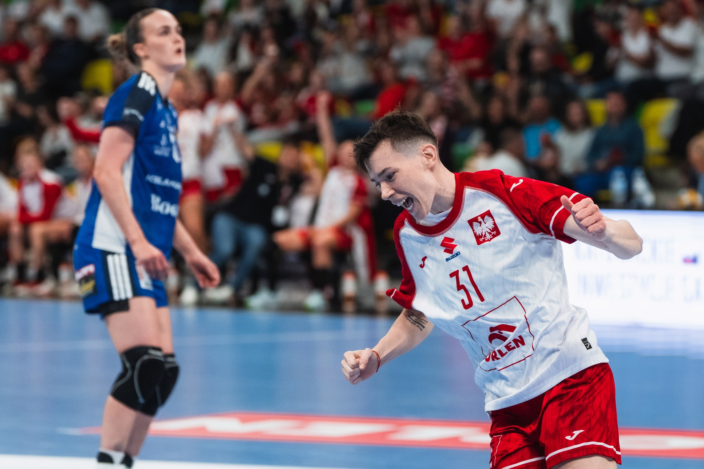 Radość zawodniczki reprezentacji Polski po udanej akcji. Polska – Islandia, Katowice, 24.10.2026.